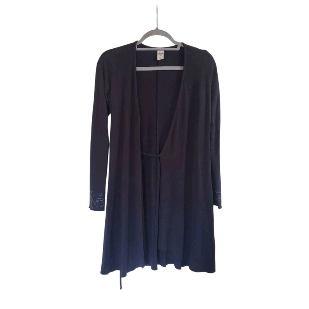 Prana Black Bamboo Stretchy Long Embellished Sleeve Wrap Cardigan, Women's Small